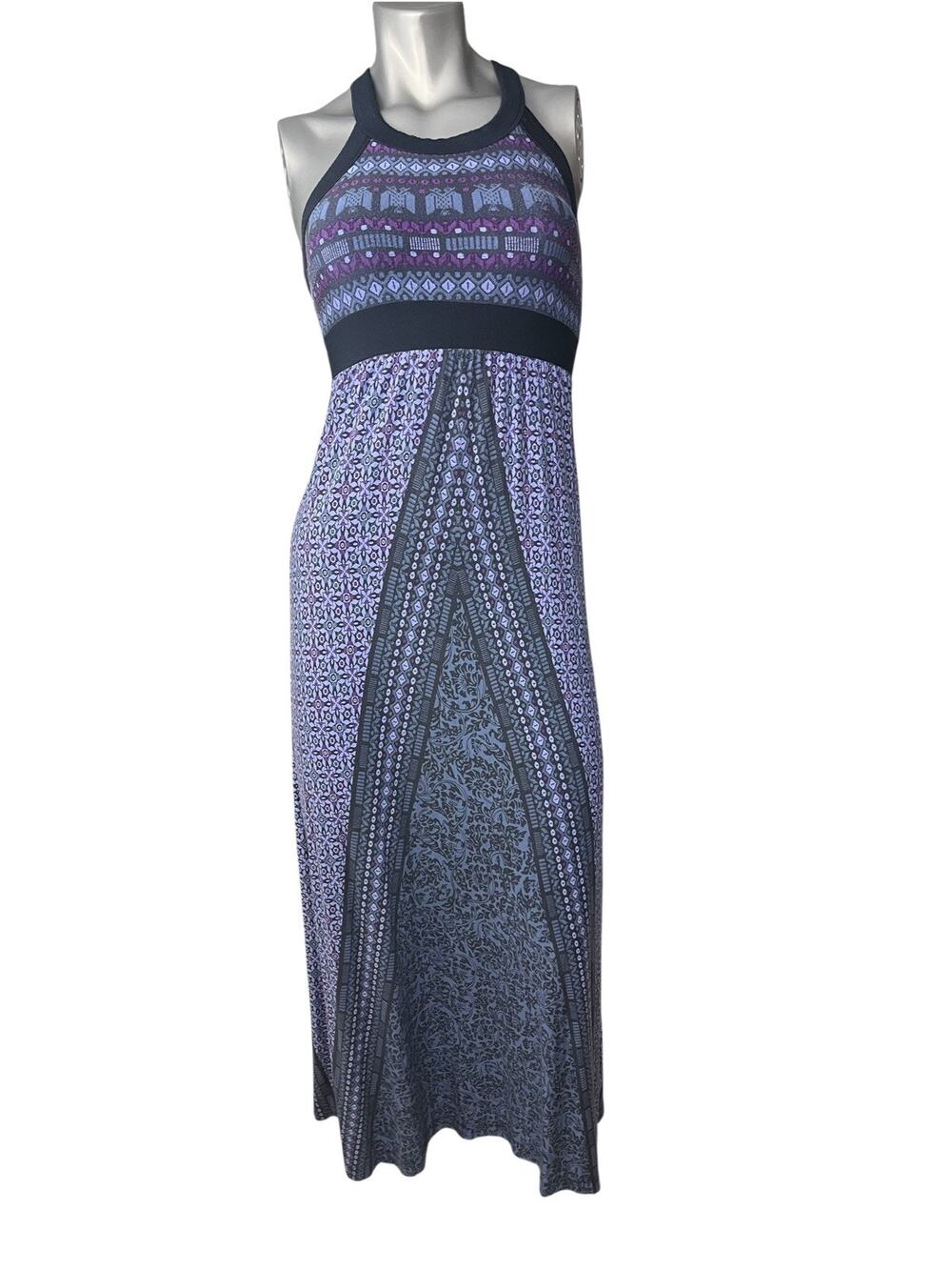 Athleta Rio Maxi Racerback Dress XS Blue Purple Stretch Bra Boho Comfy Vacation
